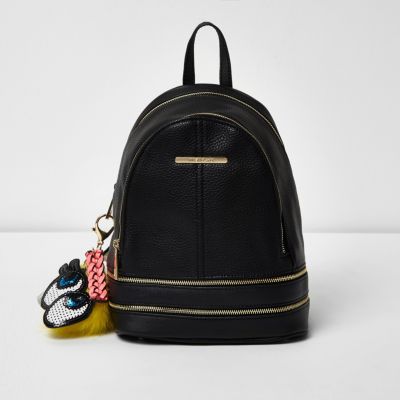 Black mini charm zip backpack